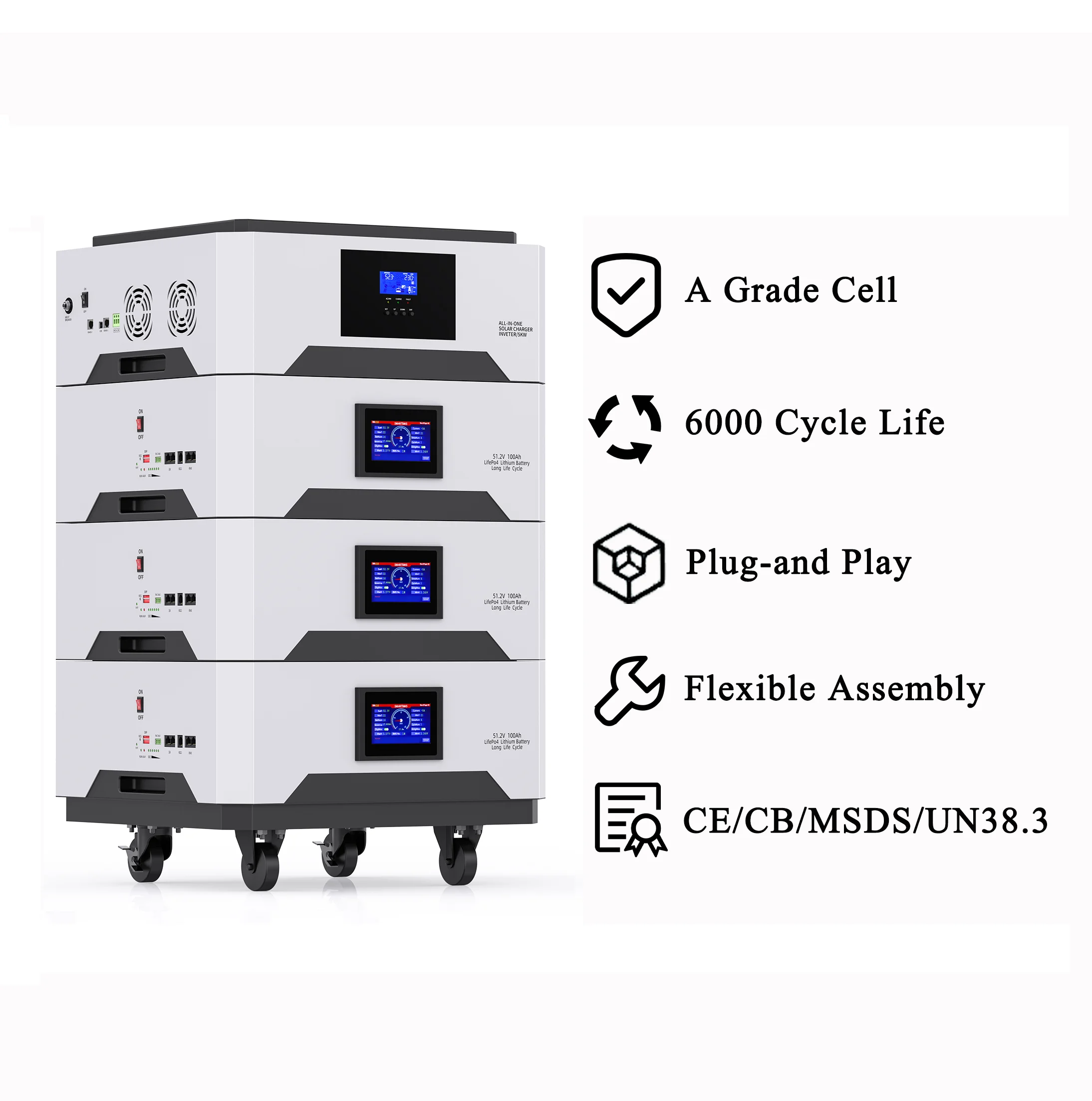 Avepower 48V 10-50KWH All in One Energy Storage Battery Stackable 51.2V LiFePO4