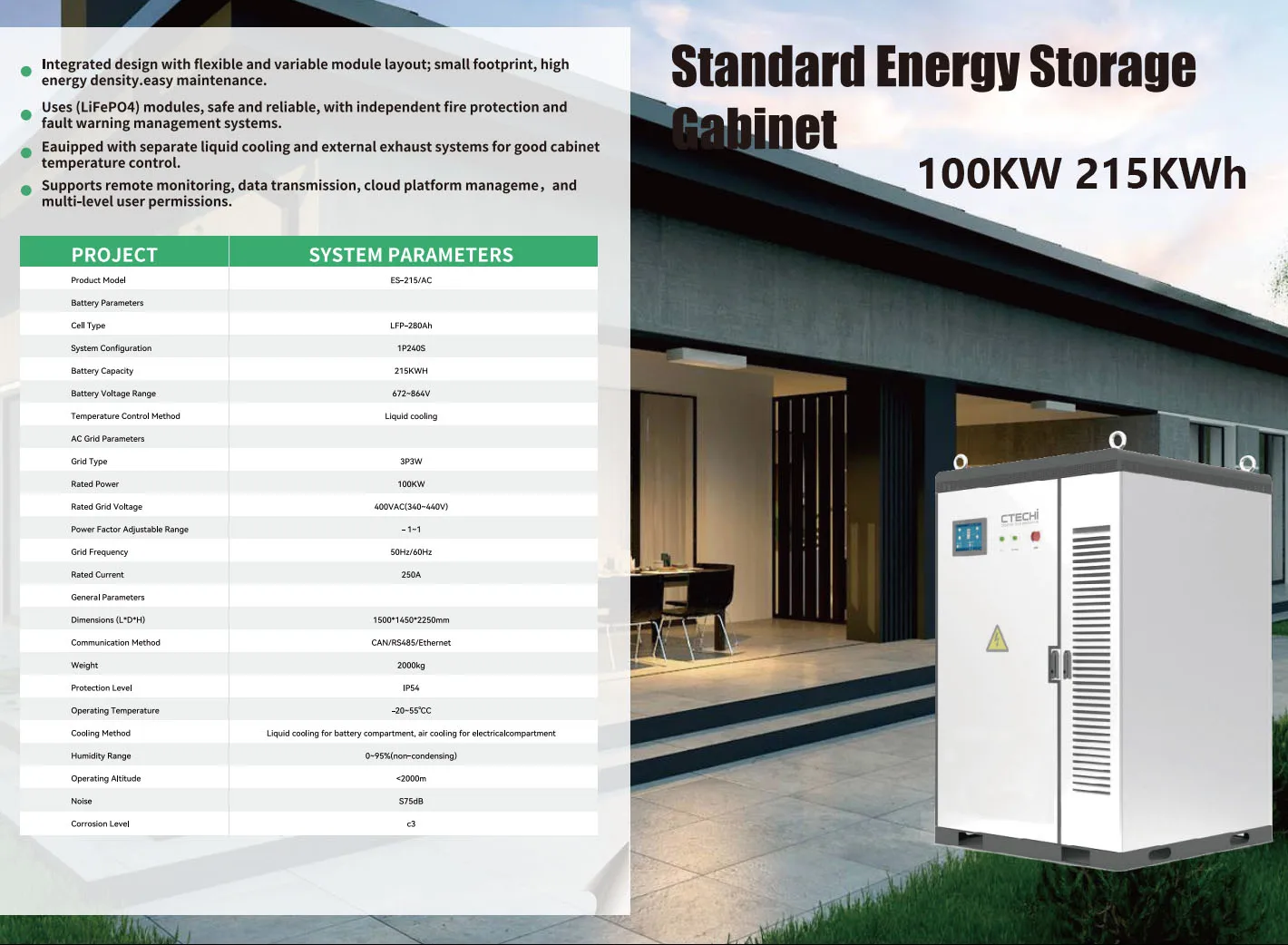 CTECHi Bess All-in-One Energy Storage System Power Banks, 20KW, 43KWh LiFePO4 for Residential & Commercial