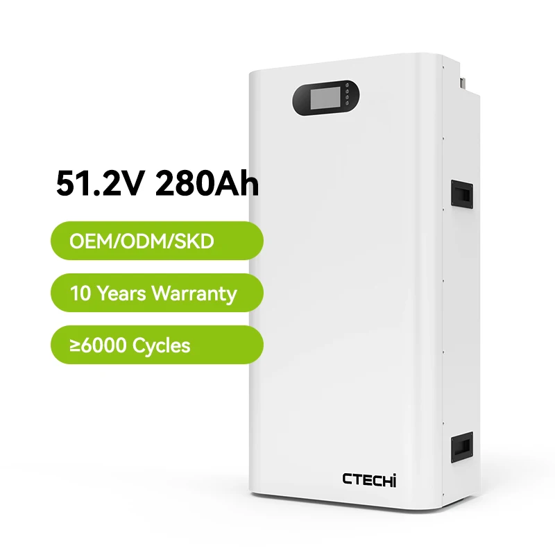 48V 51.2V 100Ah 280Ah  Wall Mounted LiFePo4 Lithium Ion Battery Power Wall  fo 5- 15KWhr Home Solar Energy Storage  CTECHi