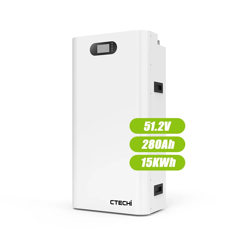 48V 51.2V 100Ah 280Ah  Wall Mounted LiFePo4 Lithium Ion Battery Power Wall  fo 5- 15KWhr Home Solar Energy Storage  CTECHi