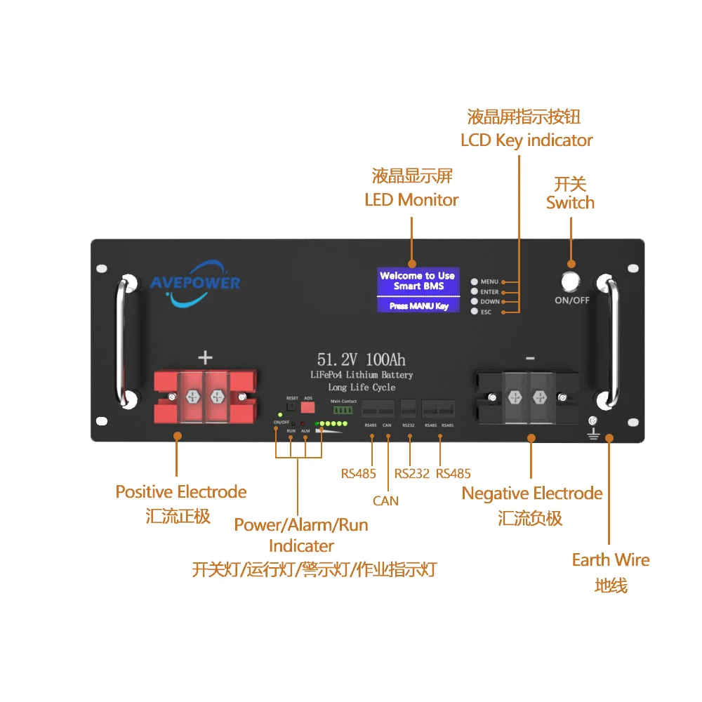 Rechargeable LiFePO4 Energy Storage Battery Pack for 48V Solar Systems Avepower