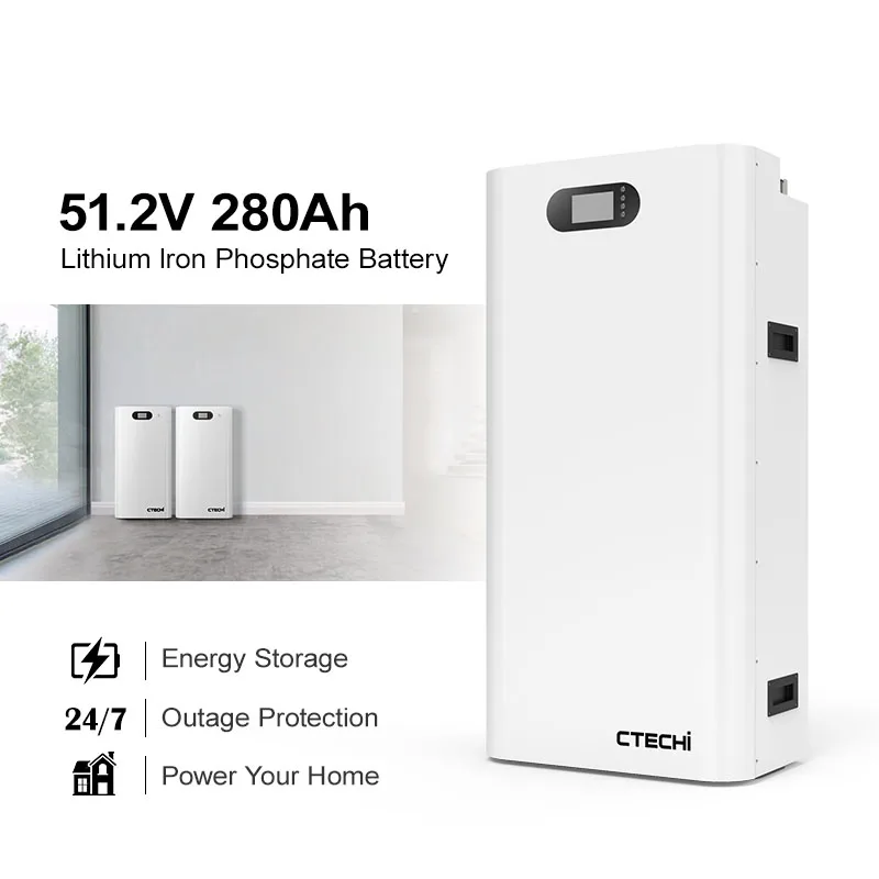 48V 51.2V 100Ah 280Ah  Wall Mounted LiFePo4 Lithium Ion Battery Power Wall  fo 5- 15KWhr Home Solar Energy Storage  CTECHi