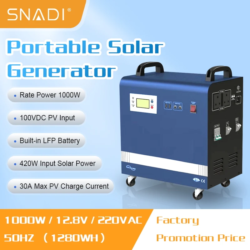 Portable Power Station 1000W 2000W LiFePO4 Solar Generator for Home Use - SNADI