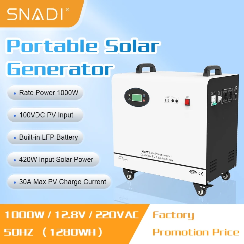 High-Efficiency Portable Power Station 1kW 1280Wh Solar Generator for Home Backup and Outdoor Use - SNADI