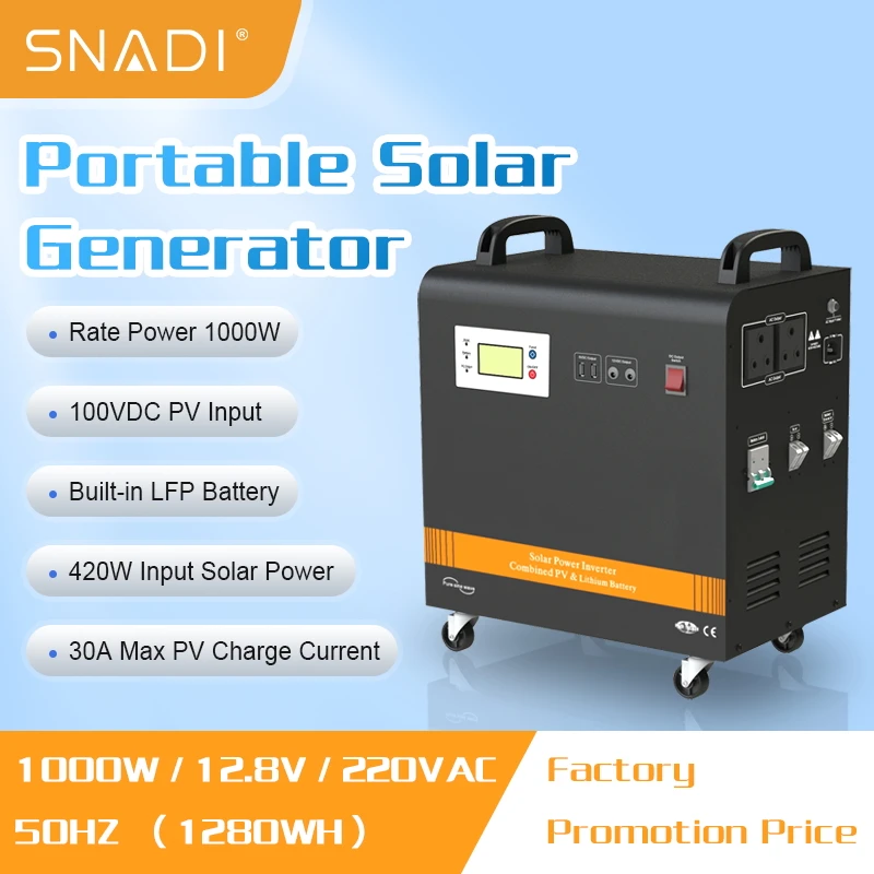 Portable Power Station 1000W 2000W LiFePO4 Solar Generator for Home Use - SNADI