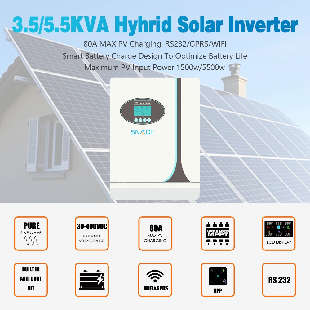 5kW High Frequency Off-Grid Solar Inverter with MPPT Charge Controller for Home and Business Use - SNADI