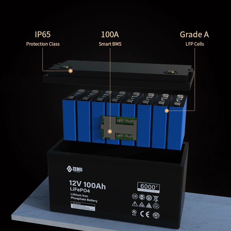 Zemu Custom 12V LiFePO4 Battery - 100Ah to 200Ah for Solar, RV, Marine & Camping