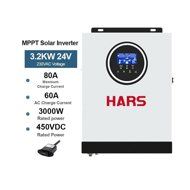 HARS 3KW Hybrid Solar Inverter - 24VDC, 80A MPPT, Pure Sine Wave, Off-Grid
