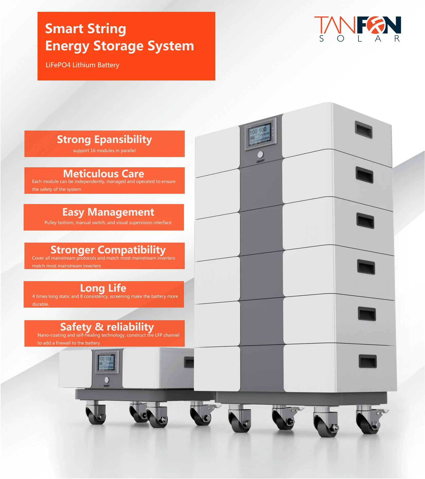 48V 10kWh LiFePO4 Lithium Battery | Stackable ESS | TANFON