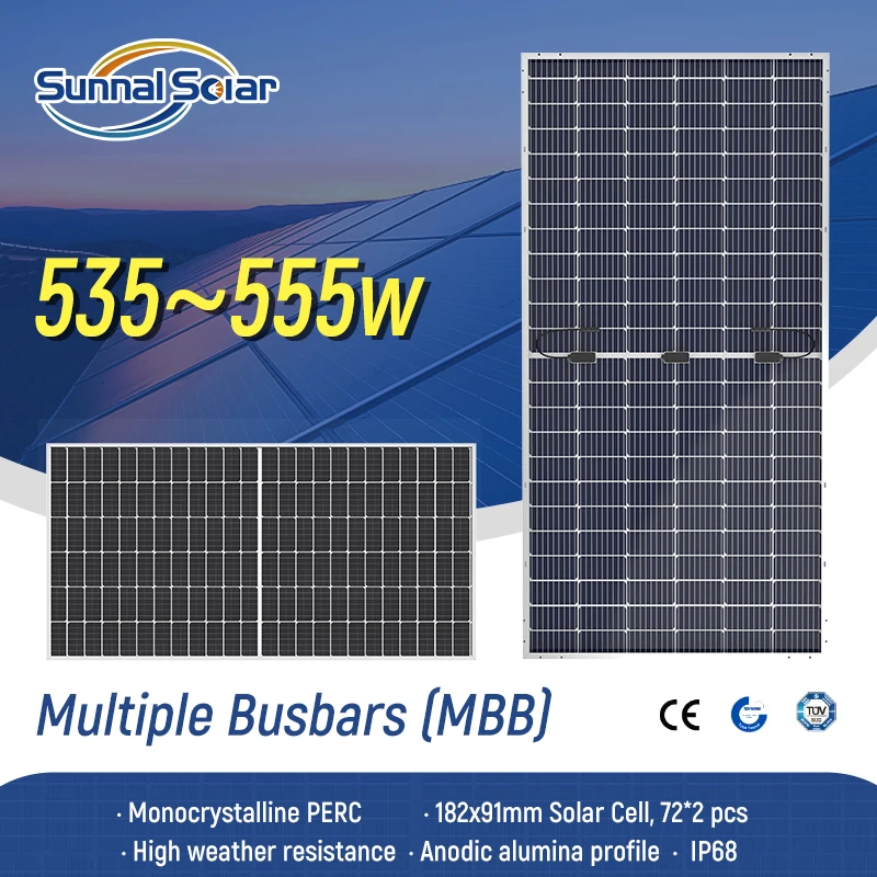 535W-555W Double Glass Monocrystalline Solar Panels | 182mm 144 Cells | SUNNAL