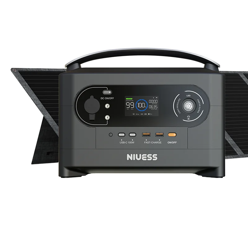 700W Solar Energy Portable Power Station 512Wh - Lithium Ion Battery for Outdoor & Home Use - Niuess