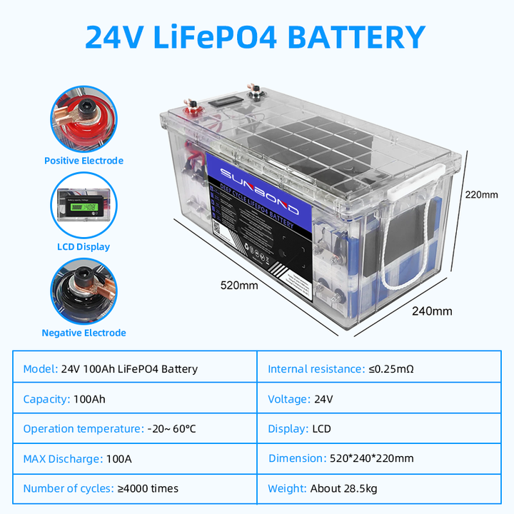 LiFePO4 Battery Cell 12V 100Ah 24V 200Ah 400Ah Marine Energy Storage Pack SunBang