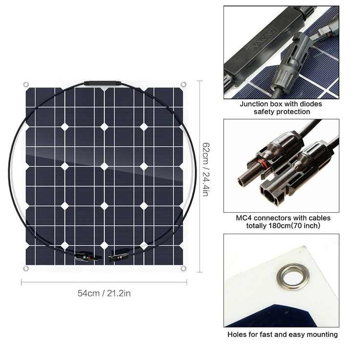 50W Flexible Perc Type Solar Panel High Efficiency ETFE Surface for Attic Fan Float Buoy Mast Yacht AHONY
