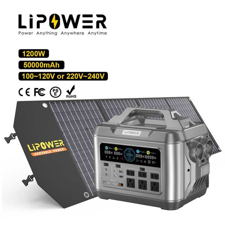 Portable Power Station 1200W 50000mAh Lithium-ion Battery for Outdoor & Home Backup with Solar Panel Support Lipower