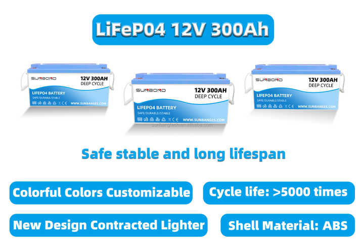 Rechargeable 12.8V LiFePO4 Battery Pack 12V 100Ah 200Ah 300Ah Long Cycle Life for Solar Energy Storage Systems SUNBOND