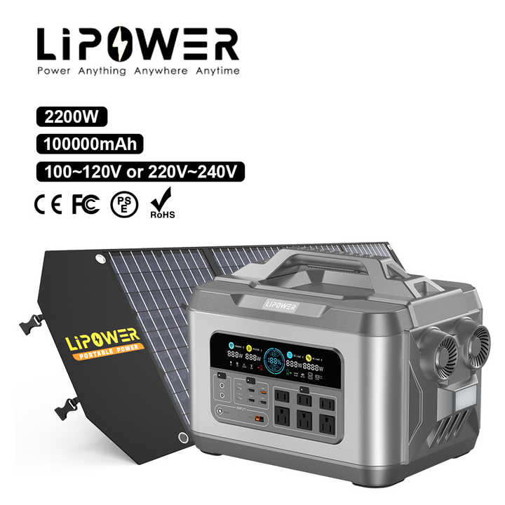 Portable Power Station 2200W Pure Sine Wave Off-Grid Solar Energy Storage System with MPPT Controller for Home Backup & Outdoor Use Lipower