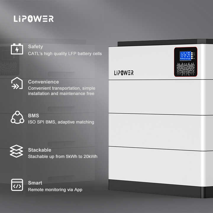 Lipower Home Energy Storage Systems 51.2v 48V 5KWh 10KWh 15KWh 20KWh Stackable LiFePO4 Battery Off-Grid Hybrid Grid Application
