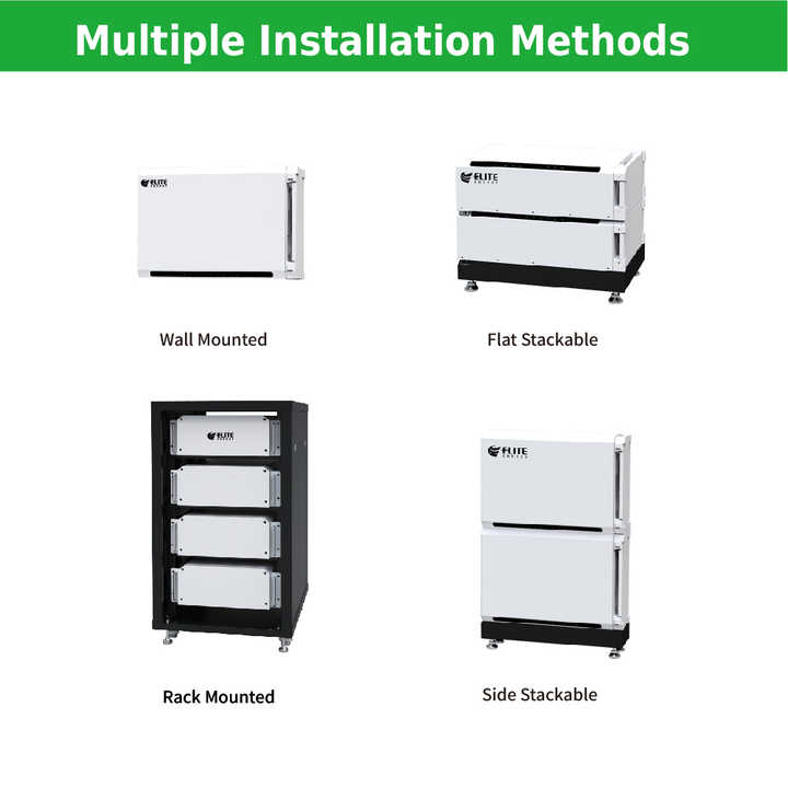 Home Energy Storage LiFePO4 Lithium Batteries Wall Mounted Rack Mounted Stackable 48V 100Ah Solar Battery Packs 5KWH 10KWH 15KWH 6000 Cycles Off-Grid Hybrid Systems ELITE