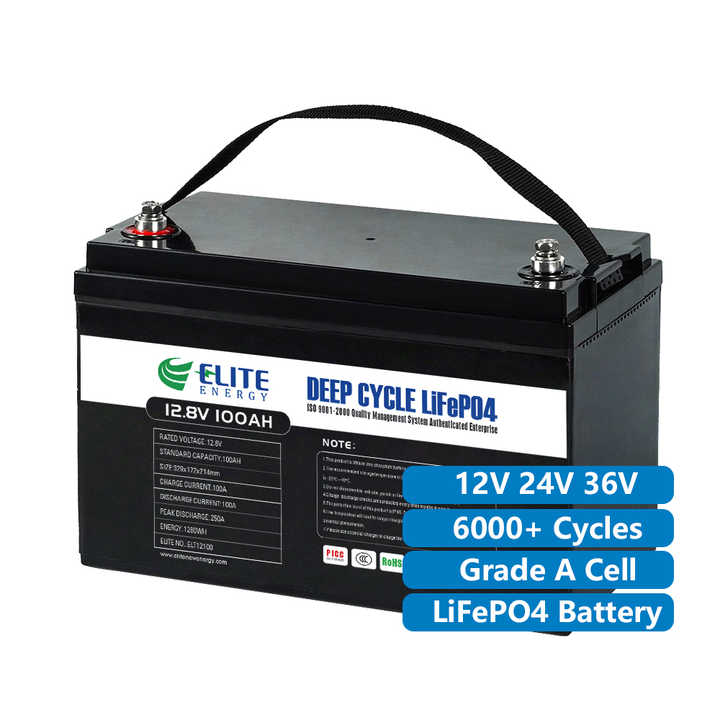 12V 100Ah LiFePO4 Battery Pack Deep Cycle Long Life 6000 Cycles Built-in BMS Solar Energy Storage System for Home RV Boat Elite