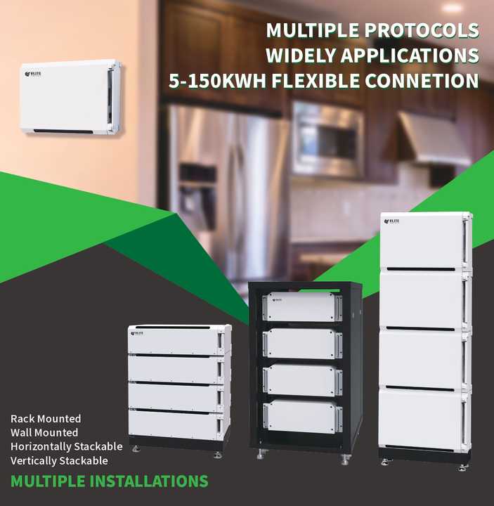 Home Energy Storage LiFePO4 Lithium Batteries Wall Mounted Rack Mounted Stackable 48V 100Ah Solar Battery Packs 5KWH 10KWH 15KWH 6000 Cycles Off-Grid Hybrid Systems ELITE