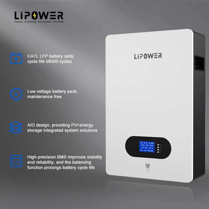 Wall Mounted Battery 51.2V 100Ah LiFePO4 5KWH 10KWH Off-Grid Energy Storage System LIPOWER