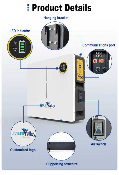 48V 51.2V 10kWh Power Wall Wall-mounted LiFePO4 Battery 6000 Cycle Energy Storage System for Home & Commercial Use LithiumValley