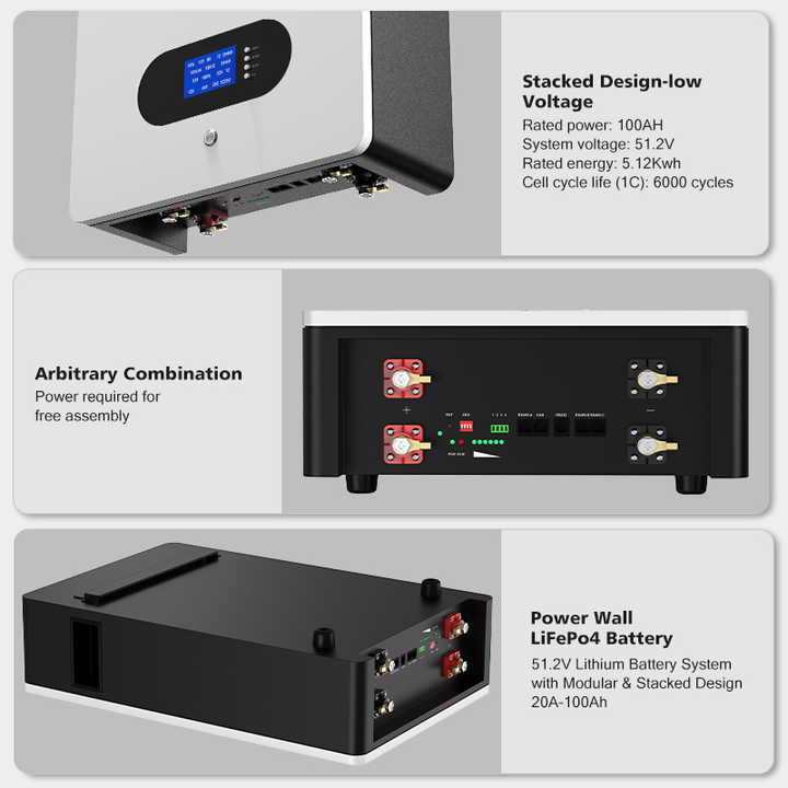 LIPOWER Lifepo4 Batteries 10Kwh 5Kwh 48V 51.2V Wall Mounted Lithium Ion Battery With BMS for Solar System