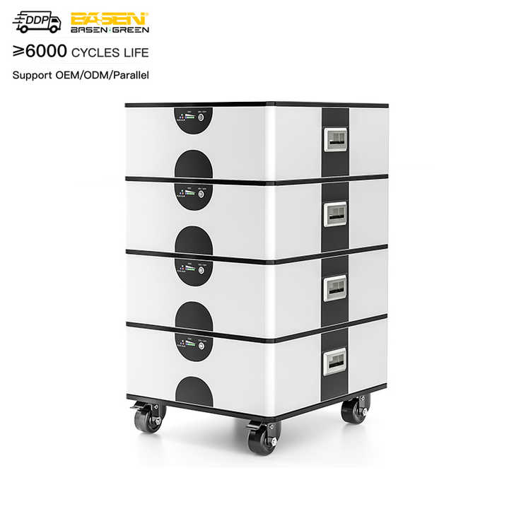 Stackable LiFePO4 Solar Energy Battery Pack High Voltage Hybrid System 51.2V 100Ah Off-Grid Energy Storage BASEN
