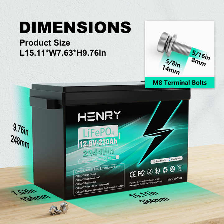 Lithium Iron Phosphate Battery Pack 12V 200AH 230AH with Bluetooth BMS 12.8V for Solar Storage Golf Carts Electric Vehicles HENRY