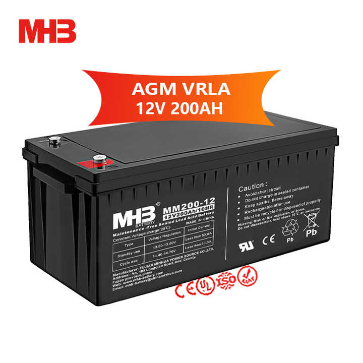 Mhb MM200-12 Lead Acid Battery 12V 200Ah Deep Cycle Sealed AGM Solar Energy Storage System for UPS Wind Power Applications MHB
