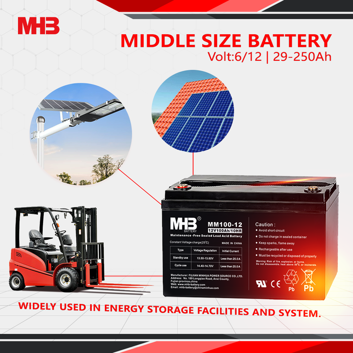 12V 100Ah Deep Cycle Sealed AGM Battery for Energy Storage Systems MHB