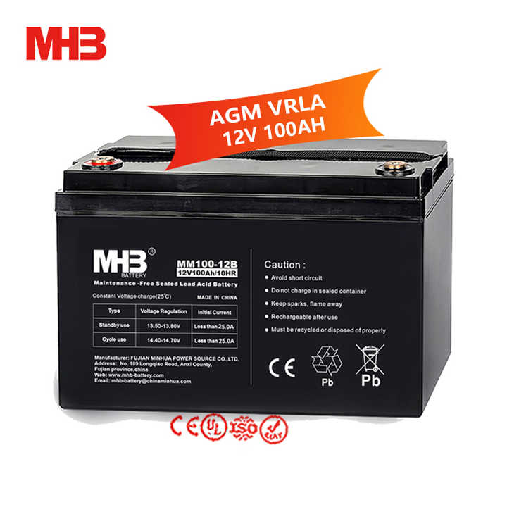 12V 100Ah AGM Sealed Lead Acid Battery Long Life for Solar Power Systems Backup Truck Boat Applications MHB