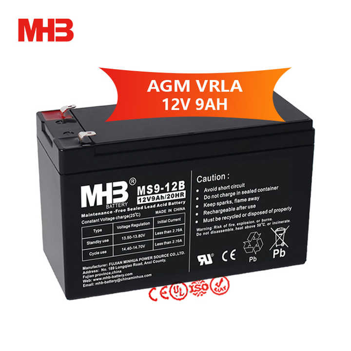 12V 9Ah AGM VRLA Battery Maintenance-Free Rechargeable Lead Acid Battery for UPS Security Systems and Power Tools MHB