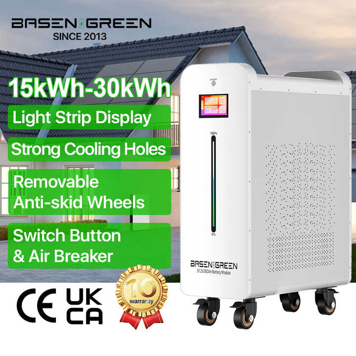 LiFePO4 Battery 51.2V 300Ah Wall-Mounted Energy Storage System with Smart BMS and Cooling Function for Off-Grid and Hybrid Grid BASEN