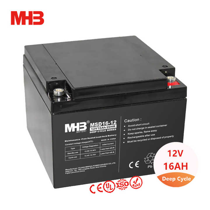 Rechargeable Solar Power Storage AGM Battery 12V 16Ah Deep Cycle Lead Acid Battery for Energy Storage UPS Lighting MHB