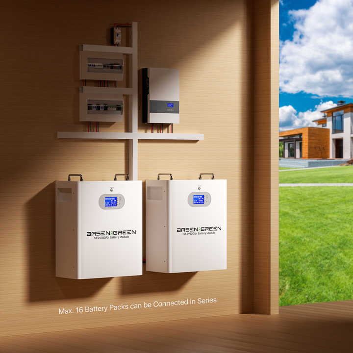 BASENGREEN 100Ah 51.2V LiFePO4 Battery Pack 5-10kW Wall-Mounted Solar Energy Storage System for Off-Grid Hybrid Applications