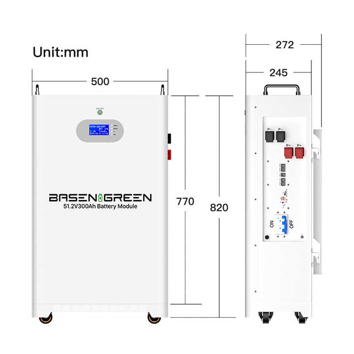 LiFePO4 Battery Pack 51.2V 300Ah 15kWh Deep Cycle Solar Storage System BASEN