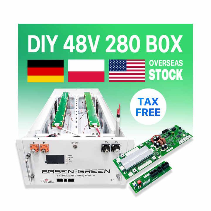 48V 16S DIY LiFePO4 Battery Box Stackable for 200Ah 230Ah 280Ah 302Ah Cells Empty Battery Case for Energy Storage System BASEN