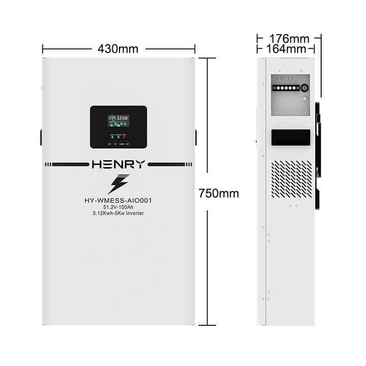 5.12Kwh-5KW All-in-One Lithium Battery Solar Energy Storage Inverter LiFePO4 ESS System for Off-Grid and Hybrid Grid Applications HENRY