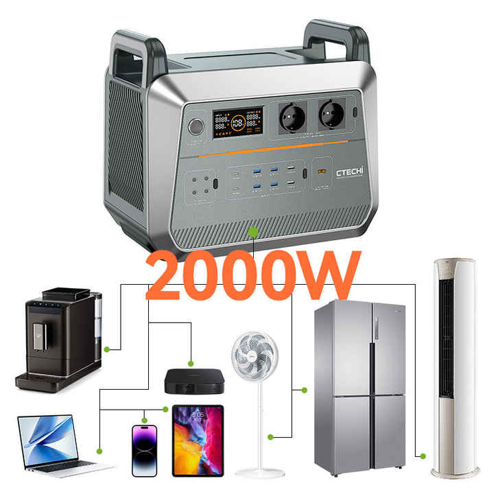 Household Emergency Power Supply 2000W Quick Charge Portable Solar Generator for Home Outdoor Camping