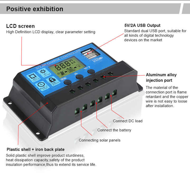 Solar Charge Controller Dual USB PWM 20A-60A 12V/24V/48V Auto Detection for Solar Energy Systems ELEGE
