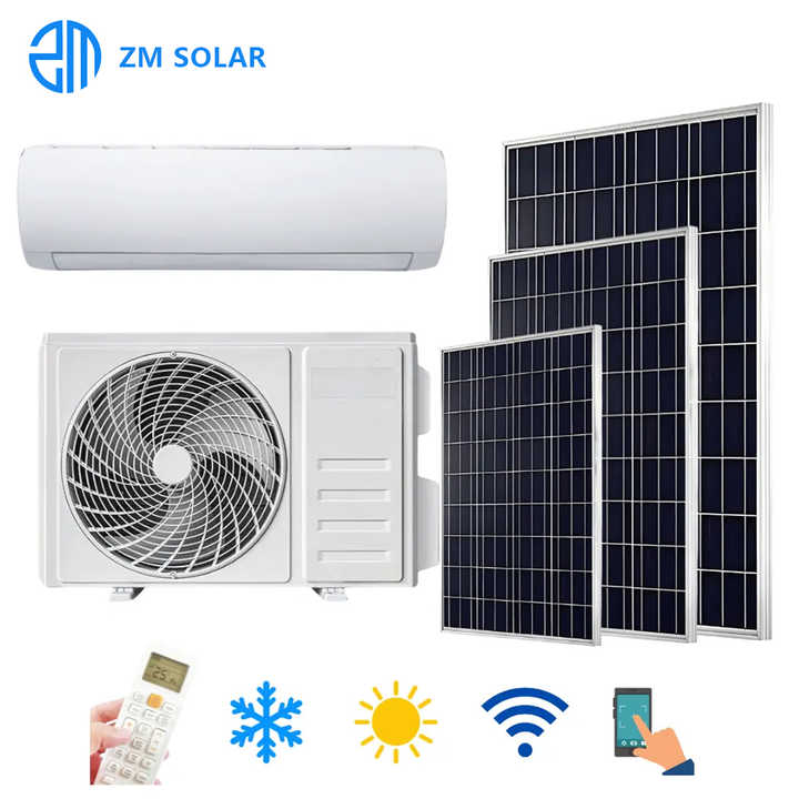 9000BTU Hybrid Solar Commercial Air Conditioner 1HP 0.75Ton Grid-Tied System 24000BTU Light Commercial Solar AC with 400W/500W/600W Solar Power Support