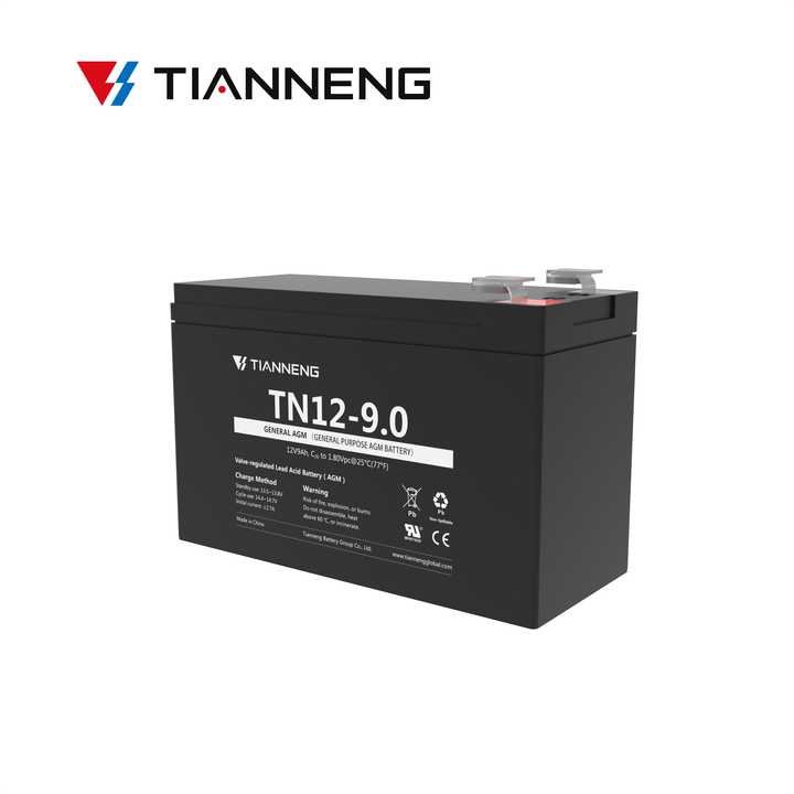 Tianneng TN 12-9 Electric Power AGM 12V 9Ah Lead Acid Battery 108Wh Deep Cycle Sealed for Electric Bicycles Scooters Golf Carts Power Tools Tianneng