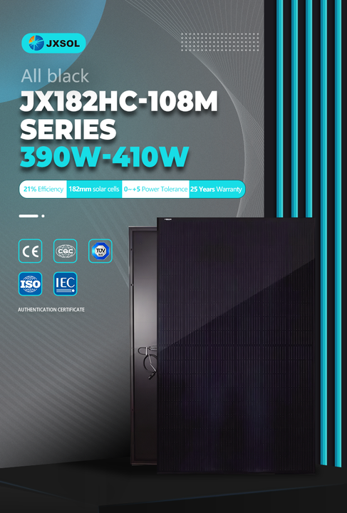 Black Frame Solar Panel 390W-410W High-Efficiency Monocrystalline Silicon PV Module for Residential Roof Solar Power Systems JXSOL