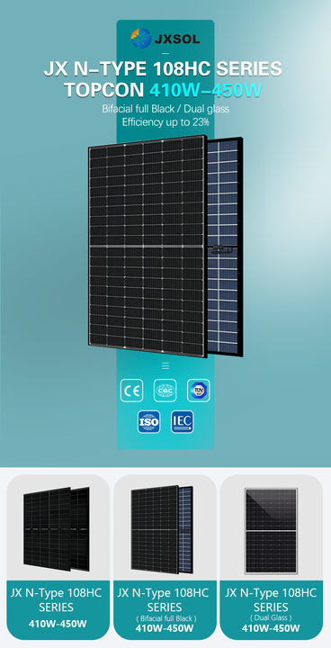 JXSOL N-Type Solar Panels Bifacial 410W-450W High Efficiency Solar Power System for Commercial and Residential Applications JXSOL