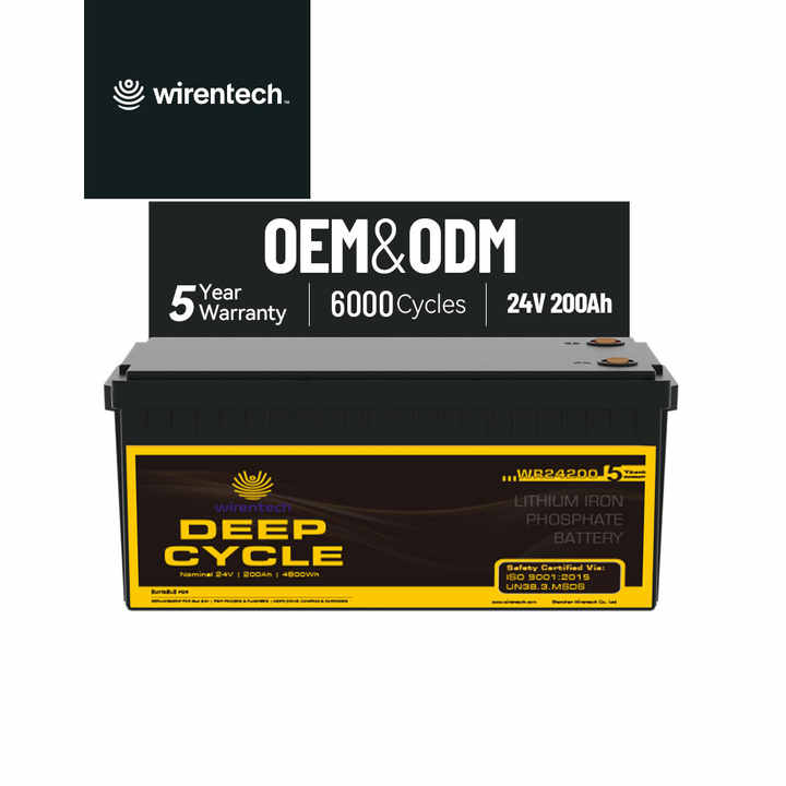 Wirentech 24V 25.6V 200Ah 210Ah Lithium LiFePO4 Battery Long Cycle Life Solar Storage RV Backup System Guangdong
