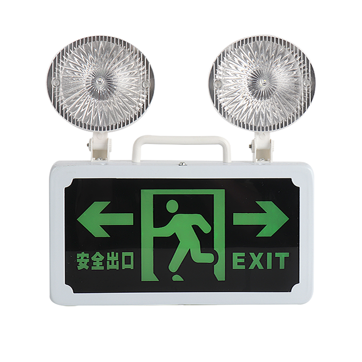 LED Emergency Exit Sign Light Rechargeable Two-Heads Wall-Mounted Emergency Light for Indoor Use with 5000K Daylight and IP30 Rating Exit Sign Emergency Light