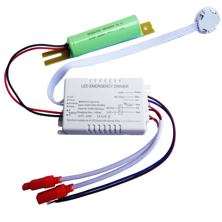 LED Emergency Driver 3-20W 85-265VAC Input 20-120VDC Output for Indoor LED Lighting Applications FAT