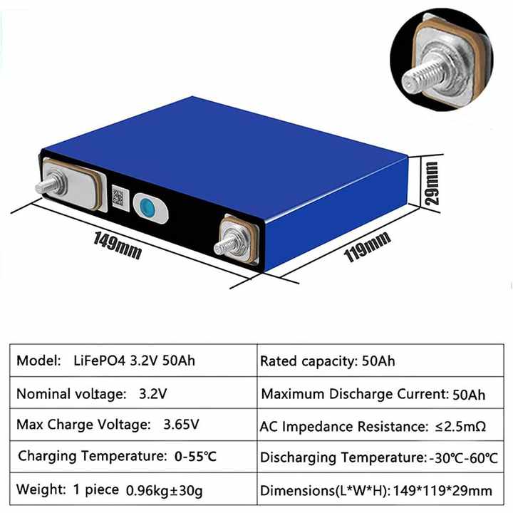 LiFePO4 Battery Cell 3.2V 50Ah 100Ah 105Ah 150Ah 200Ah 300Ah 320Ah Prismatic Grade A 10000 Cycle for Solar Energy Storage System CNNTNY