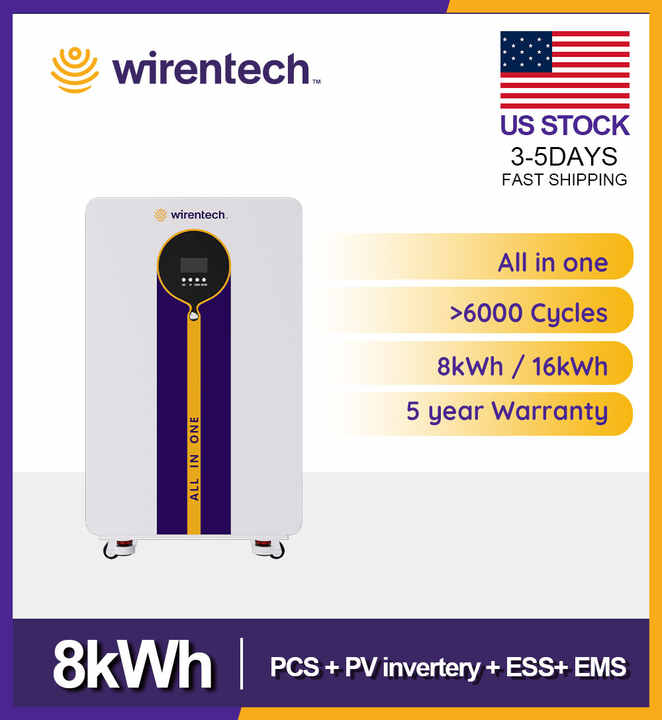 230V Output All-in-One Energy Storage System 16kWh 8kWh Built-in MPPT Inverter Hybrid Grid 48V Lithium-ion Battery for Residential and Commercial Use Wirentech